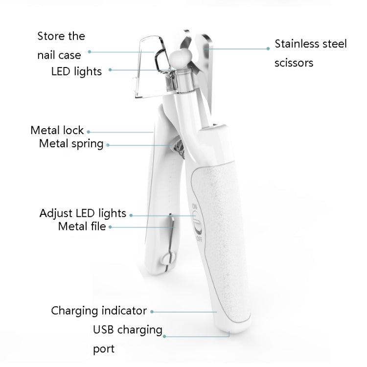 Pet LED Light Nail Tie Anti-Bloodline Nail Trimmer(White) by bashfashion