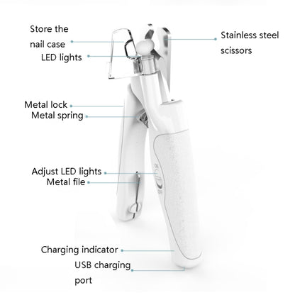 Pet LED Light Nail Tie Anti-Bloodline Nail Trimmer(White) by bashfashion