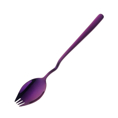 Stainless Steel Instant Noodle Fork Multi-Purpose V-Shaped Knife Fork Spoon Integrated Tableware, Color: Purple by bashfashion
