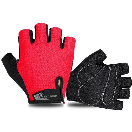 WEST BIKING YP0211218 Cycling Breathable Short Gloves Non-Slip Half Finger Gloves, Size: M(Red) by WEST BIKING