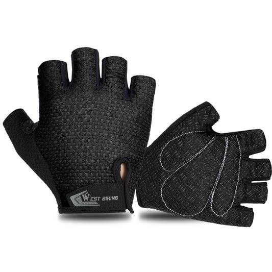 WEST BIKING YP0211218 Cycling Breathable Short Gloves Non-Slip Half Finger Gloves, Size: M(Black) by WEST BIKING