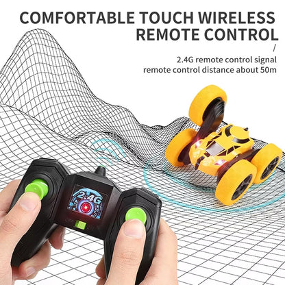 2.4G Remote Control Drift Roll Double-sided Stunt Car With Lights(Blue) by bashfashion