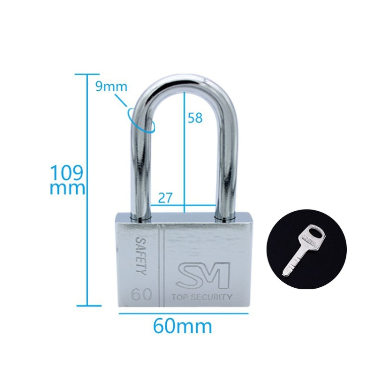 Square Blade Imitation Stainless Steel Padlock, Specification: Long 60mm Open by bashfashion