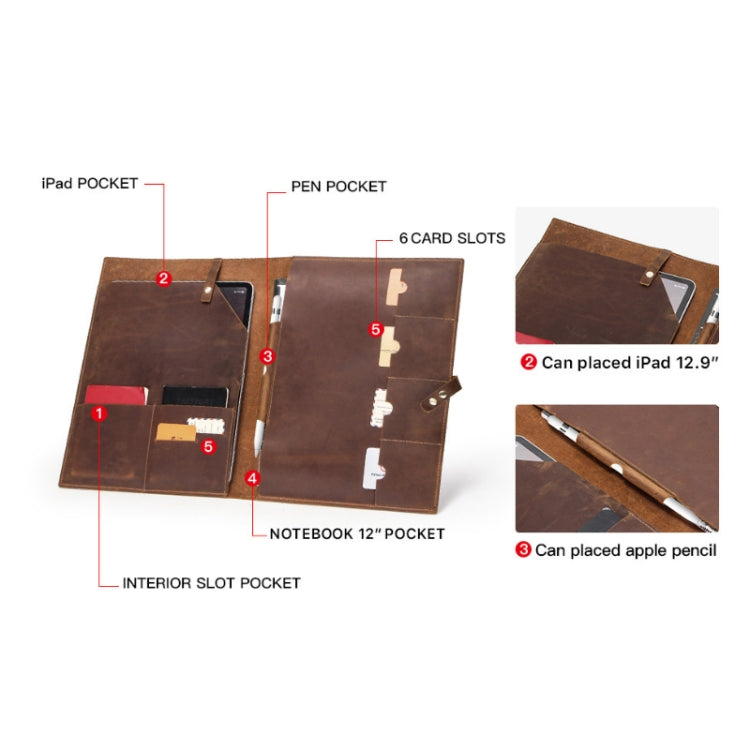 CONTACTS FAMILY CF2002 Retro Crazy Horse Texture Multifunctional Protective Cover Leather Tablet Case for iPad Pro 12.9 2020 / 2021 / 2018(Coffee) by CONTACTS FAMILY