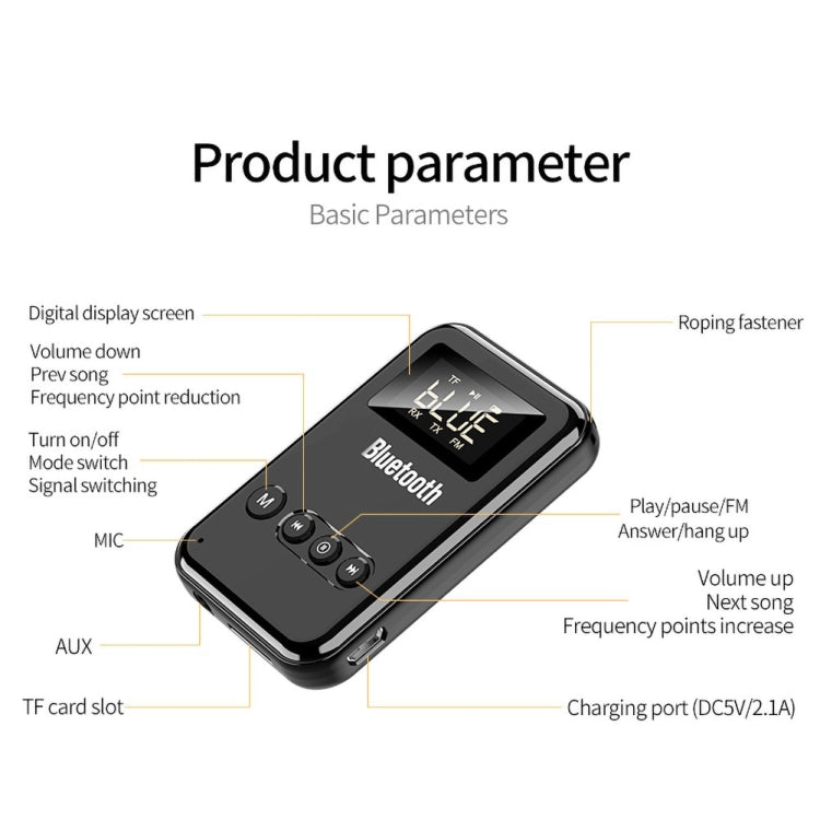 K6 Bluetooth 5.0 Receiver Transmitter 2 In 1 Adapter Computer Speaker Car FM (Black) by bashfashion