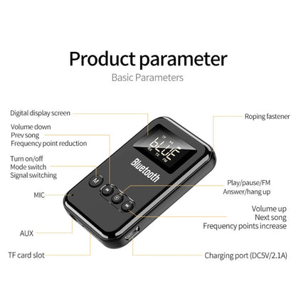 K6 Bluetooth 5.0 Receiver Transmitter 2 In 1 Adapter Computer Speaker Car FM (Black) by bashfashion
