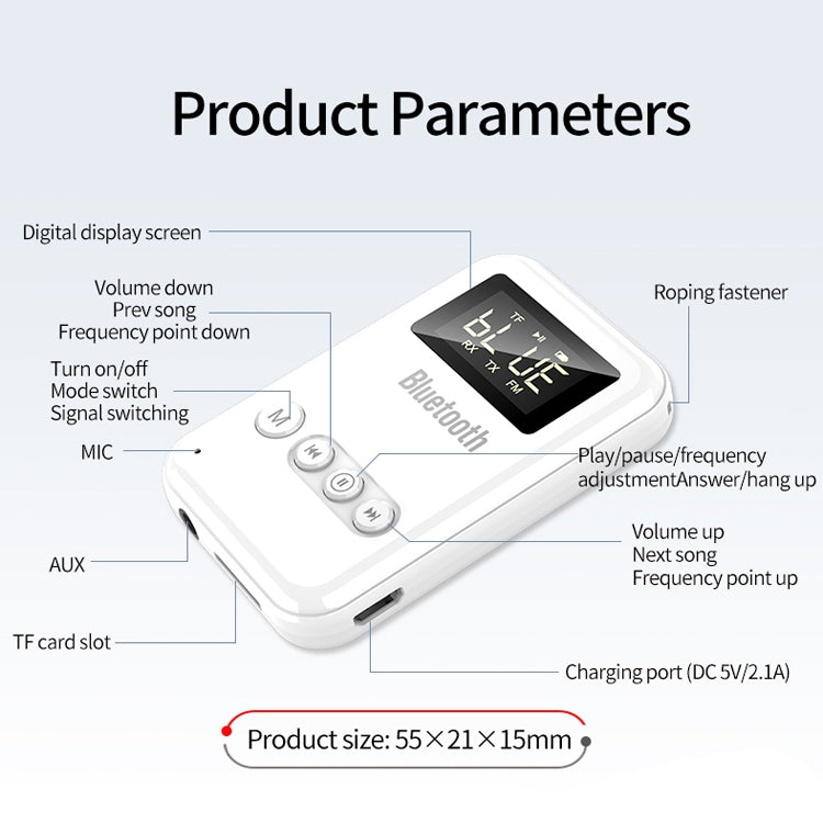 K6-W Bluetooth 5.0 Receiver Transmitter 2 in 1 Adapter Computer Speaker Car FM (White) by bashfashion