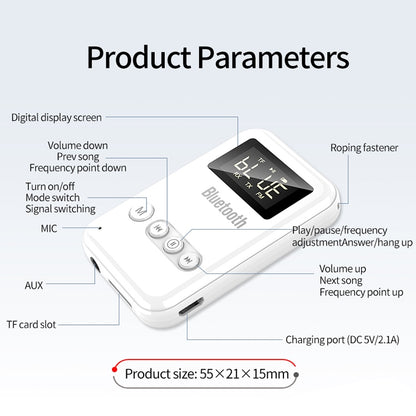 K6-W Bluetooth 5.0 Receiver Transmitter 2 in 1 Adapter Computer Speaker Car FM (White) by bashfashion