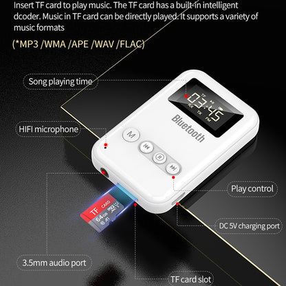 K6-W Bluetooth 5.0 Receiver Transmitter 2 in 1 Adapter Computer Speaker Car FM (White) by bashfashion
