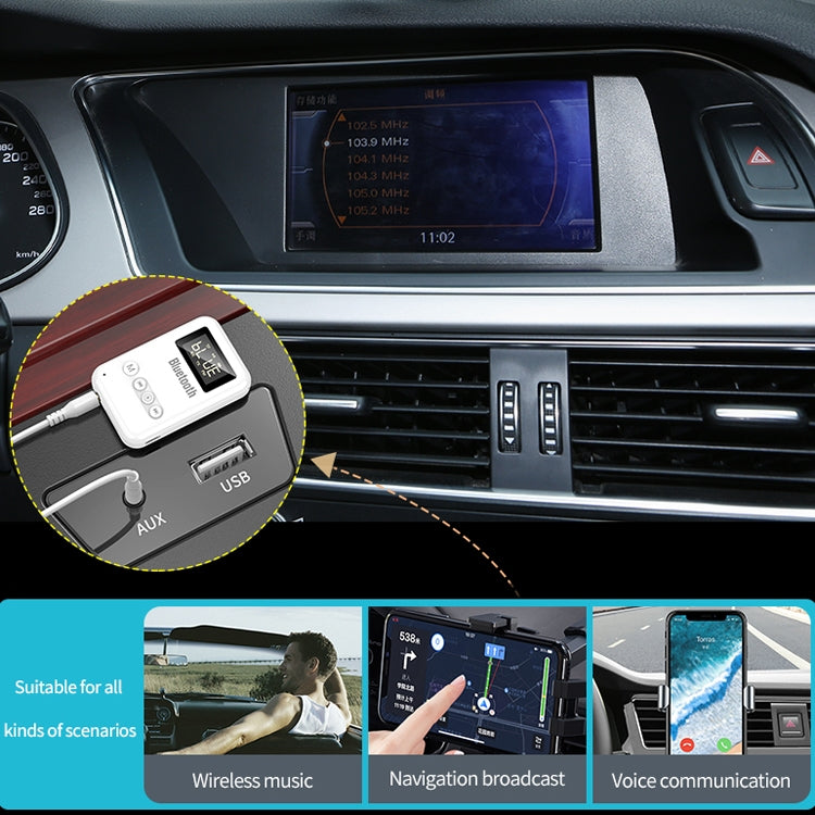K6-W Bluetooth 5.0 Receiver Transmitter 2 in 1 Adapter Computer Speaker Car FM (White) by bashfashion