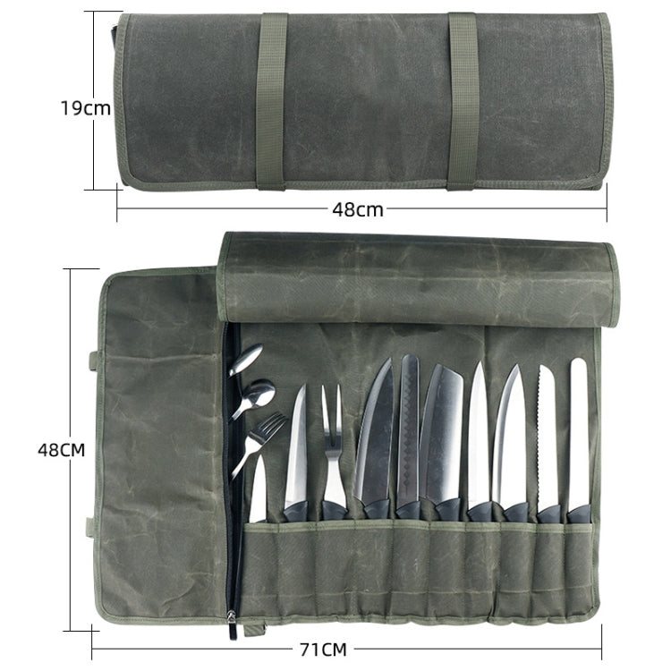 Oil Wax Canvas Roll Chef Knife Storage Bag(Army Green) by bashfashion