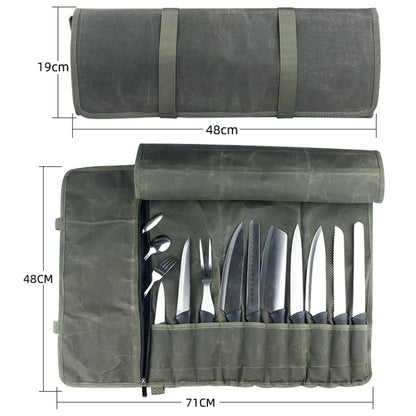 Oil Wax Canvas Roll Chef Knife Storage Bag(Army Green) by bashfashion