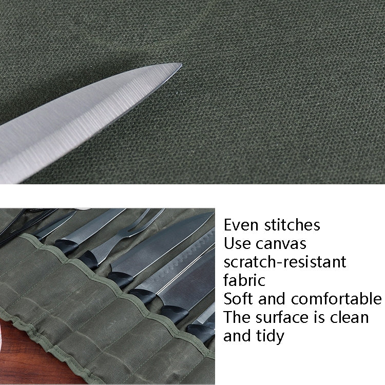 Oil Wax Canvas Roll Chef Knife Storage Bag(Army Green) by bashfashion