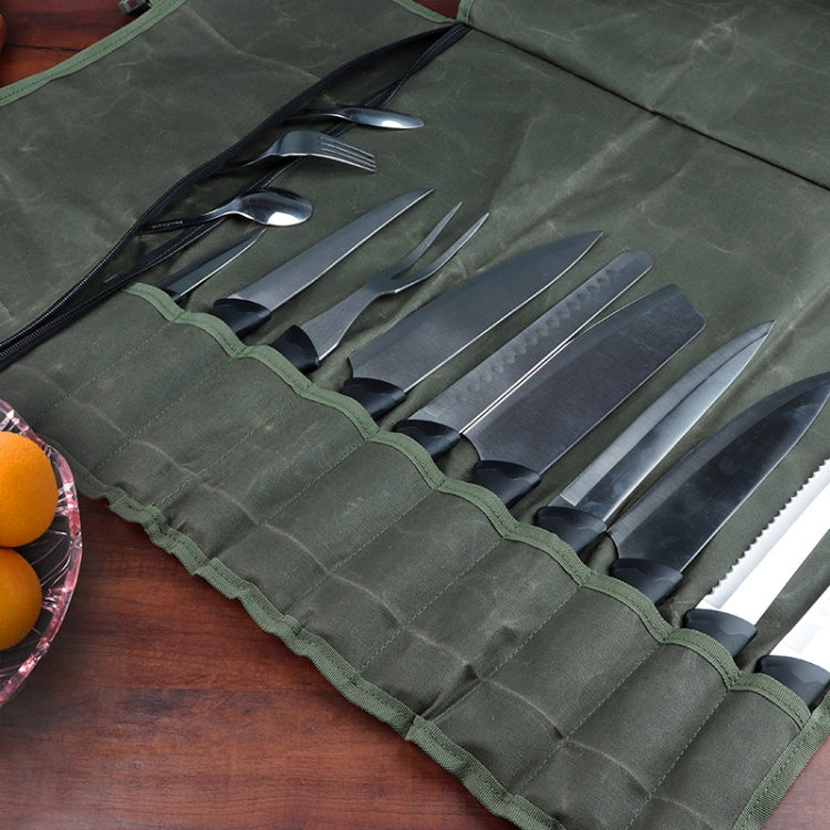 Oil Wax Canvas Roll Chef Knife Storage Bag(Army Green) by bashfashion
