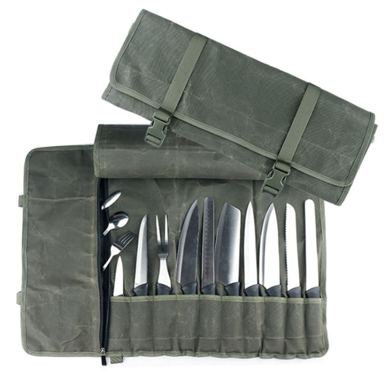 Oil Wax Canvas Roll Chef Knife Storage Bag(Army Green) by bashfashion