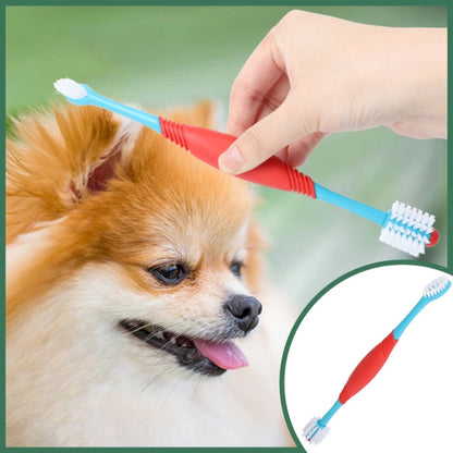 Pet Double-Head Toothbrush Pet Oral Cleaning Products(Blue) by bashfashion