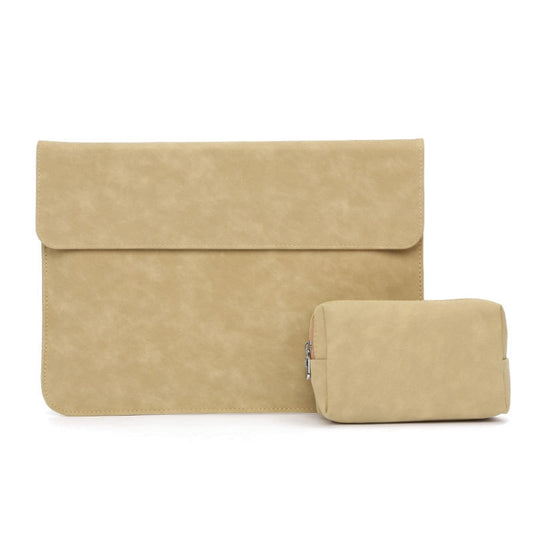 Horizontal Sheep Leather Laptop Bag For Macbook 11 Inch A1465/A1370(Liner Bag + Power Supply Bag Khaki) by bashfashion