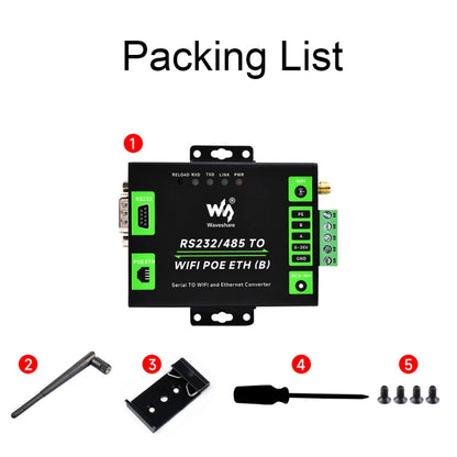 Waveshare Industrial Grade Serial Server RS232/485 to WiFi / Ethernet RJ45 Network Port with POE Support by Waveshare