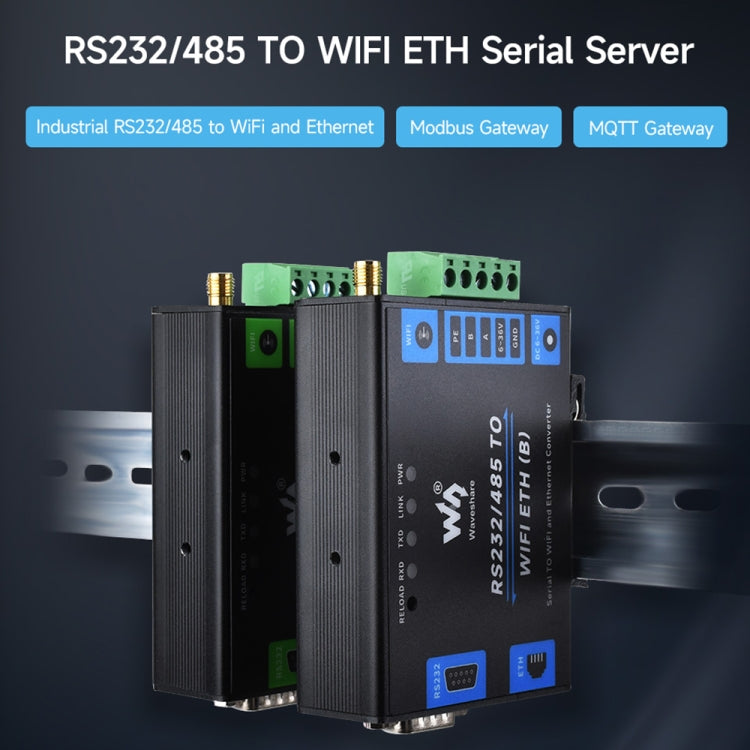 Waveshare Industrial Grade Serial Server RS232/485 to WiFi / Ethernet RJ45 Network Port with POE Support by Waveshare