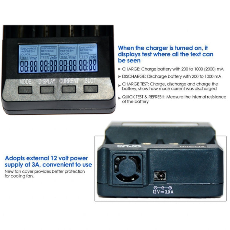 OPUS BT-C3100 Smart Smart Digital Intelligent 4-Slot Battery Charger(UK Plug) by OPUS