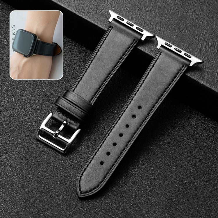 Cowhide Leather Strap Watch Band For Apple Watch Series 9&8&7 41mm / SE 3&SE 2&6&SE&5&4 40mm / 3&2&1 38mm(Black) by bashfashion