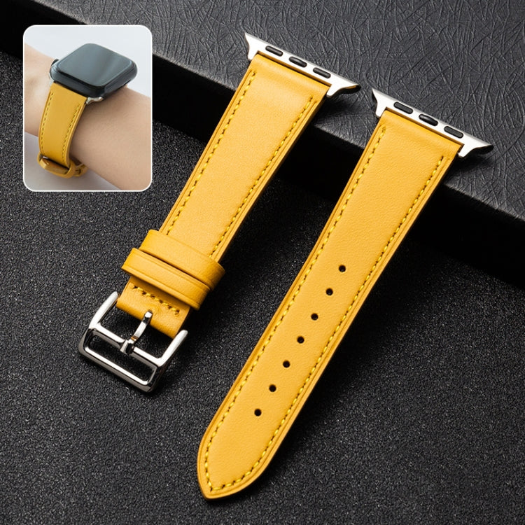 Cowhide Leather Strap Watch Band For Apple Watch Series 6&SE& 5&4 40mm / 3 & 2 & 1 38mm(Yellow) by bashfashion