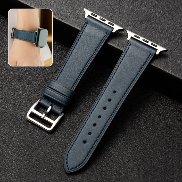 Cowhide Leather Strap Watch Band For Apple Watch Series 9&8&7 41mm / SE 3&SE 2&6&SE&5&4 40mm / 3&2&1 38mm( Blue) by bashfashion