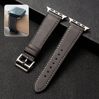 Cowhide Leather Strap Watch Band For Apple Watch Series 9&8&7 41mm / SE 3&SE 2&6&SE&5&4 40mm / 3&2&1 38mm(Dark Brown) by bashfashion