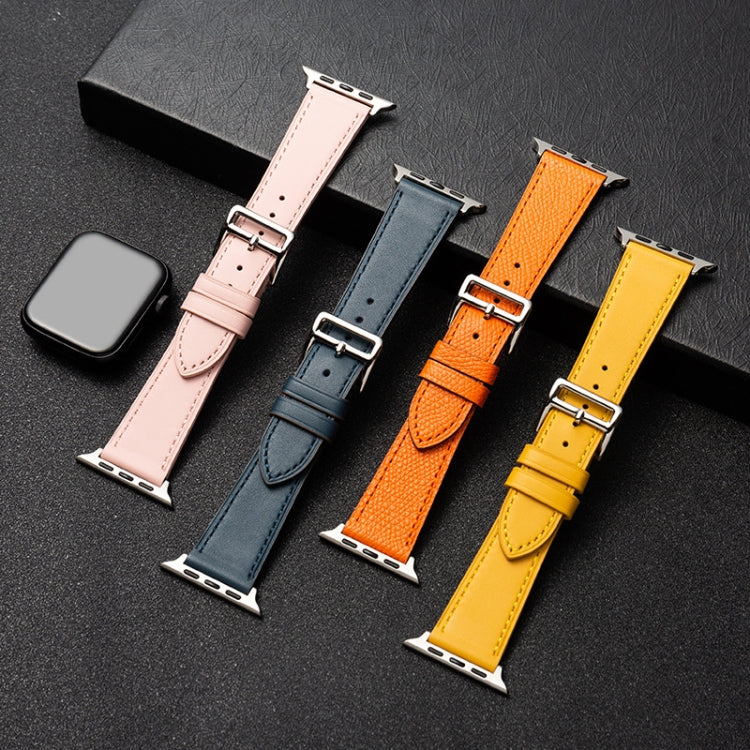 Cowhide Leather Strap Watch Band For Apple Watch Series 6&SE& 5&4 40mm / 3 & 2 & 1 38mm(Orange) by bashfashion