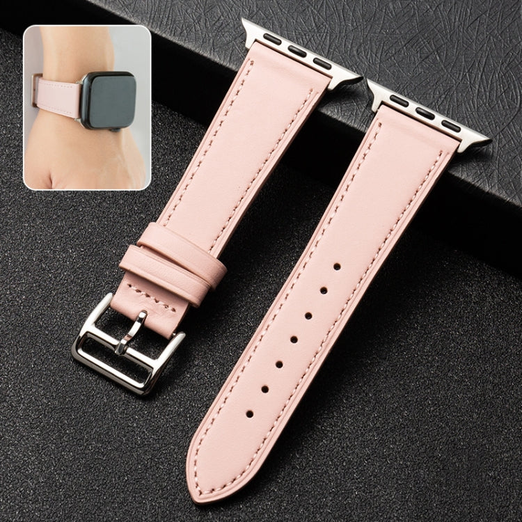 Cowhide Leather Strap Watch Band For Apple Watch Ultra 49mm&Watch Ultra 2 49mm / Series 9&8&7 45mm / SE 3&SE 2&6&SE&5&4 44mm / 3&2&1 42mm(Pink) by bashfashion