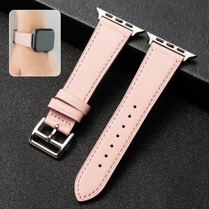 Cowhide Leather Strap Watch Band For Apple Watch Ultra 49mm&Watch Ultra 2 49mm / Series 9&8&7 45mm / SE 3&SE 2&6&SE&5&4 44mm / 3&2&1 42mm(Pink) by bashfashion