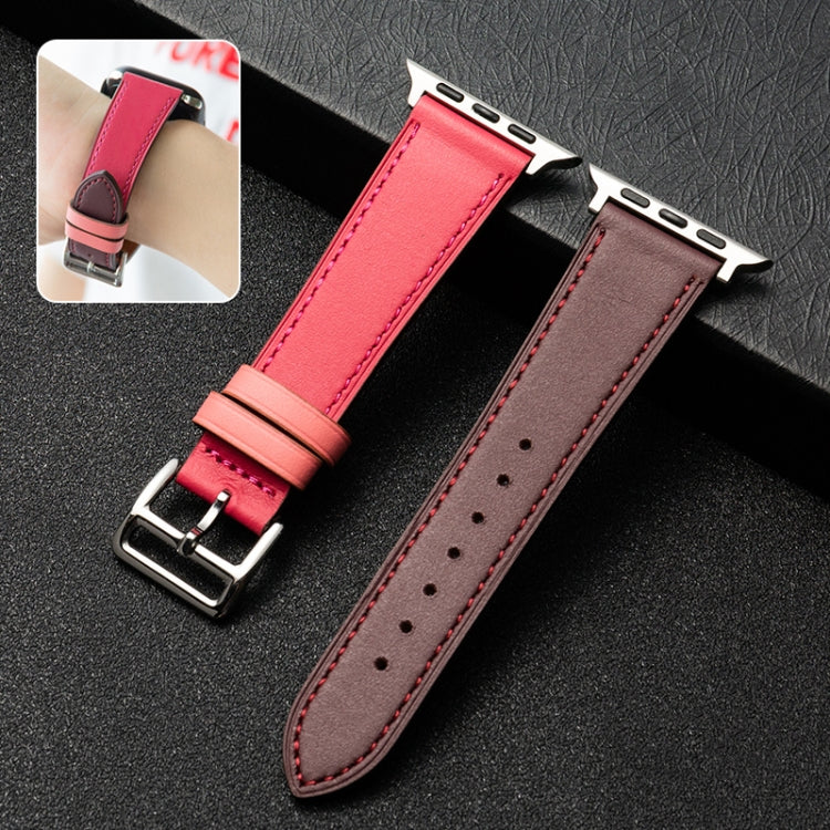 Cowhide Leather Strap Watch Band For Apple Watch Ultra 49mm&Watch Ultra 2 49mm / Series 9&8&7 45mm / SE 3&SE 2&6&SE&5&4 44mm / 3&2&1 42mm(Red) by bashfashion