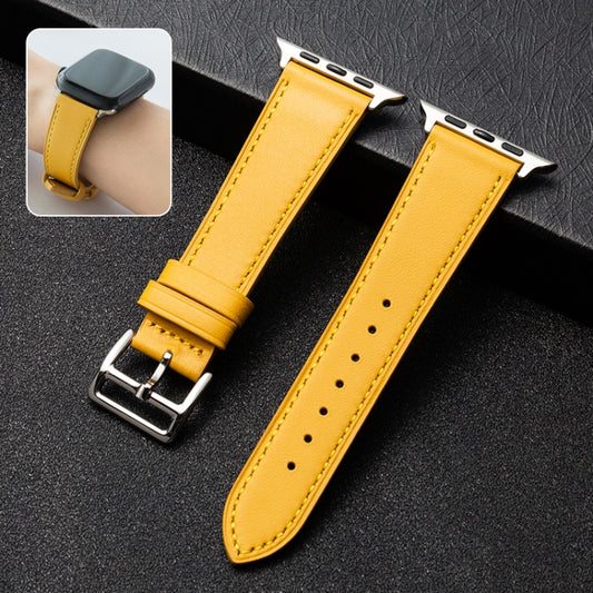 Cowhide Leather Strap Watch Band For Apple Watch Ultra 49mm&Watch Ultra 2 49mm / Series 9&8&7 45mm / SE 3&SE 2&6&SE&5&4 44mm / 3&2&1 42mm(Yellow) by bashfashion