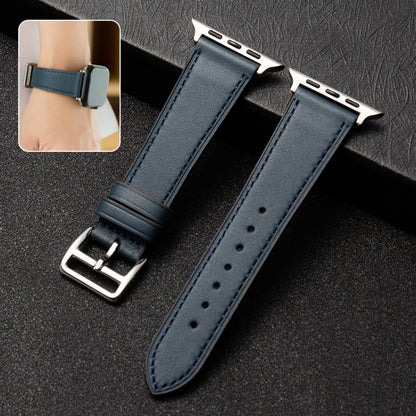 Cowhide Leather Strap Watch Band For Apple Watch Ultra 49mm&Watch Ultra 2 49mm / Series 9&8&7 45mm / SE 3&SE 2&6&SE&5&4 44mm / 3&2&1 42mm( Blue) by bashfashion
