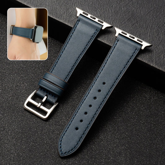 Cowhide Leather Strap Watch Band For Apple Watch Ultra 49mm&Watch Ultra 2 49mm / Series 9&8&7 45mm / SE 3&SE 2&6&SE&5&4 44mm / 3&2&1 42mm( Blue) by bashfashion