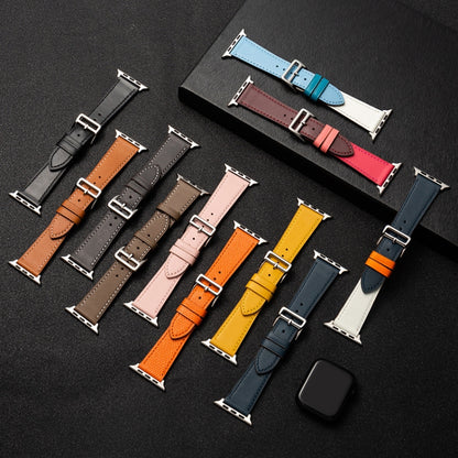 Cowhide Leather Strap Watch Band For Apple Watch Ultra 49mm&Watch Ultra 2 49mm / Series 9&8&7 45mm / SE 3&SE 2&6&SE&5&4 44mm / 3&2&1 42mm(Pink) by bashfashion