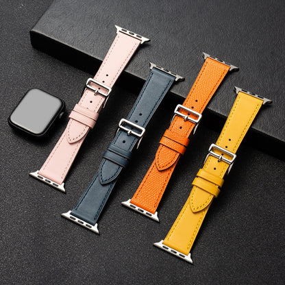 Cowhide Leather Strap Watch Band For Apple Watch Ultra 49mm&Watch Ultra 2 49mm / Series 9&8&7 45mm / SE 3&SE 2&6&SE&5&4 44mm / 3&2&1 42mm(Dark Blue White) by bashfashion