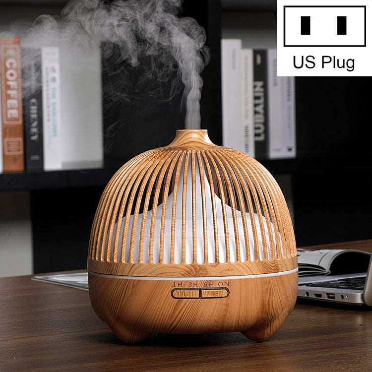 Bird Cage Wood Graphic Aromatherapy Machine Ultrasonic Smart Home Colorful Night Light Hollow Humidifier, Product specifications: US Plug(Light Wood Pattern) by bashfashion