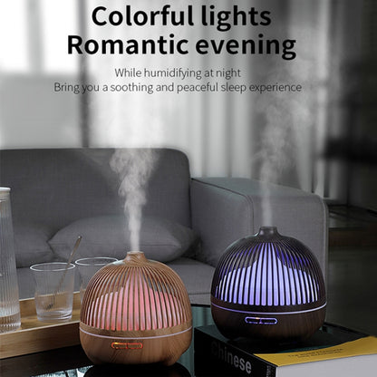 Bird Cage Wood Graphic Aromatherapy Machine Ultrasonic Smart Home Colorful Night Light Hollow Humidifier, Product specifications: US Plug(Light Wood Pattern) by bashfashion