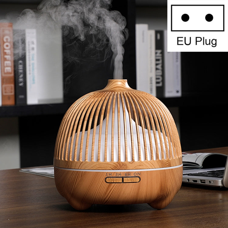 Bird Cage Wood Graphic Aromatherapy Machine Ultrasonic Smart Home Colorful Night Light Hollow Humidifier, Product specifications: EU Plug(Light Wood Pattern) by bashfashion
