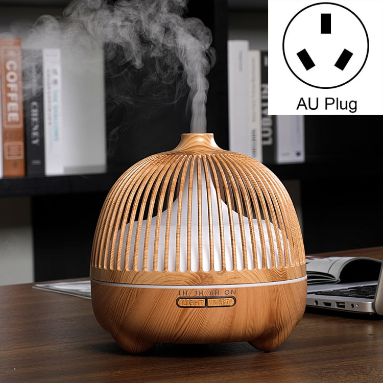Bird Cage Wood Graphic Aromatherapy Machine Ultrasonic Smart Home Colorful Night Light Hollow Humidifier, Product specifications: AU Plug(Light Wood Pattern) by bashfashion
