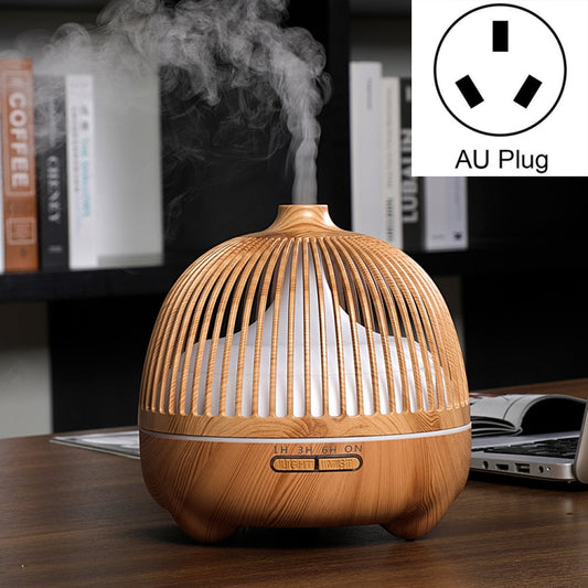 Bird Cage Wood Graphic Aromatherapy Machine Ultrasonic Smart Home Colorful Night Light Hollow Humidifier, Product specifications: AU Plug(Light Wood Pattern) by bashfashion