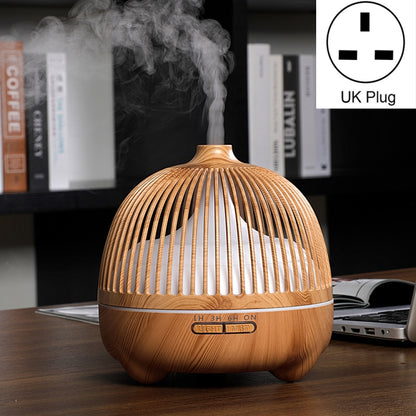 Bird Cage Wood Graphic Aromatherapy Machine Ultrasonic Smart Home Colorful Night Light Hollow Humidifier, Product specifications: UK Plug(Light Wood Pattern) by bashfashion