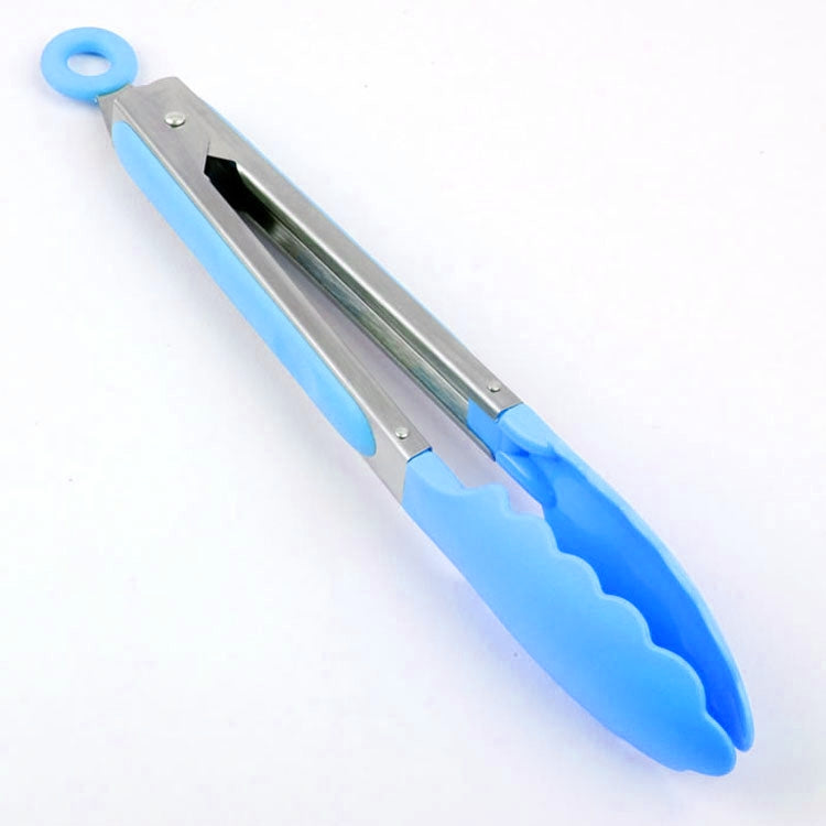 Kitchen Silicone Cooking Salad Stainless Steel Handle Food Clip(Blue) by bashfashion