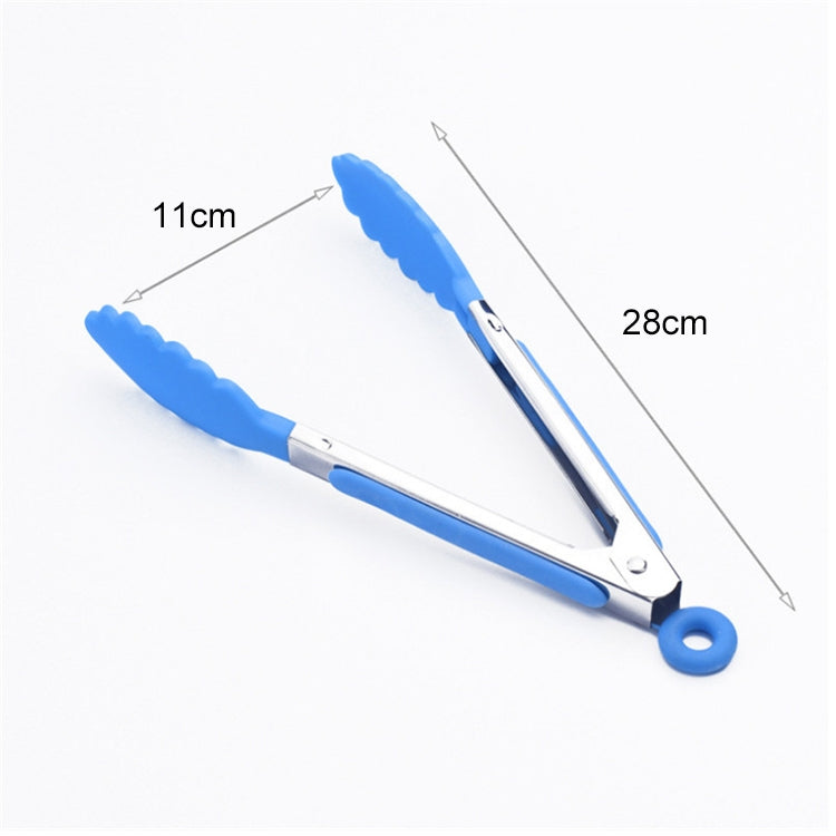 Kitchen Silicone Cooking Salad Stainless Steel Handle Food Clip(Blue) by bashfashion