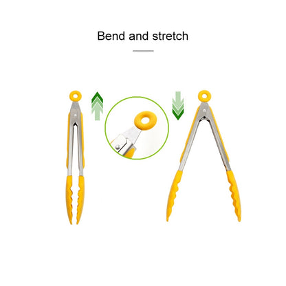 Kitchen Silicone Cooking Salad Stainless Steel Handle Food Clip(Blue) by bashfashion