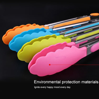 Kitchen Silicone Cooking Salad Stainless Steel Handle Food Clip(Blue) by bashfashion