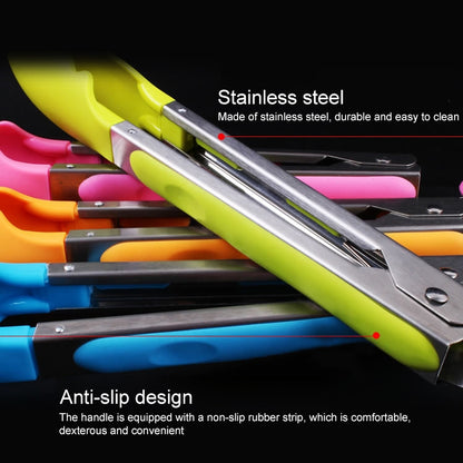 Kitchen Silicone Cooking Salad Stainless Steel Handle Food Clip(Blue) by bashfashion