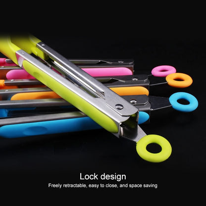 Kitchen Silicone Cooking Salad Stainless Steel Handle Food Clip(Blue) by bashfashion