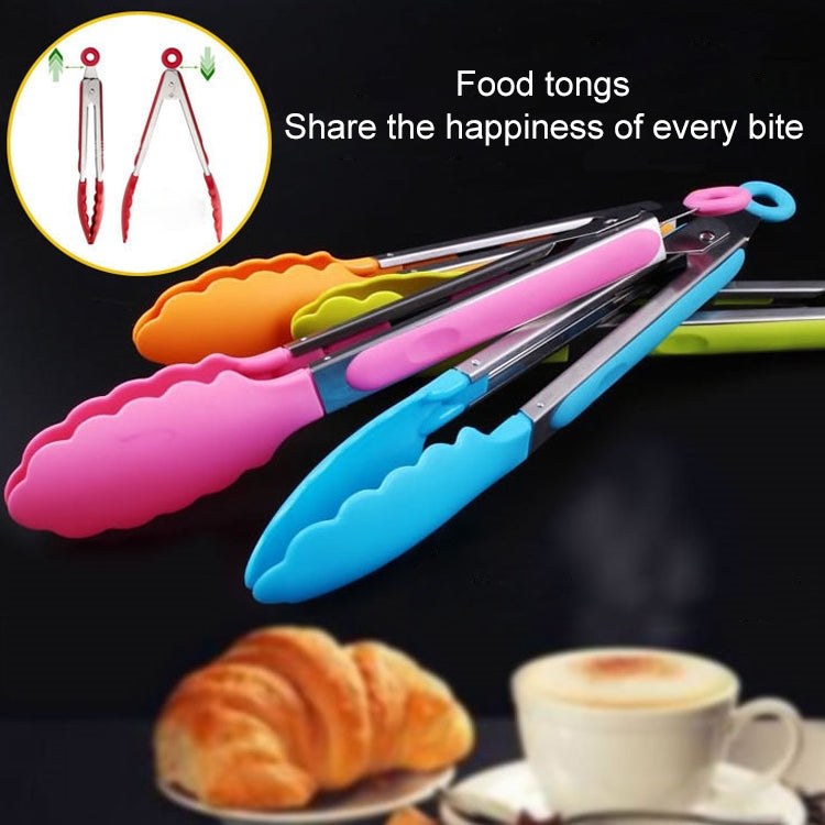 Kitchen Silicone Cooking Salad Stainless Steel Handle Food Clip(Blue) by bashfashion